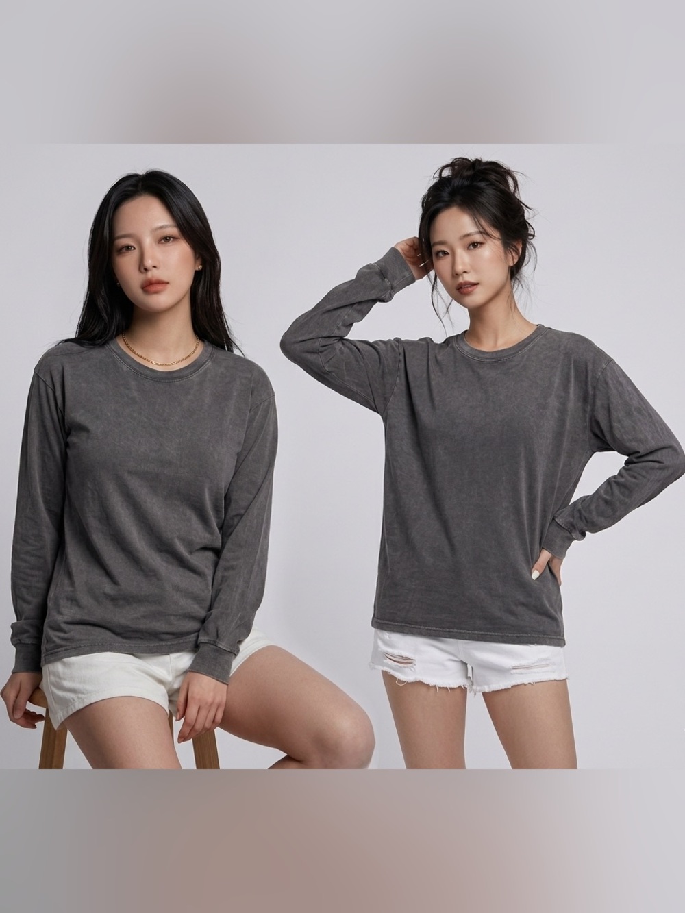 aerie Washed Charcoal Crewneck Long-Sleeve Tee